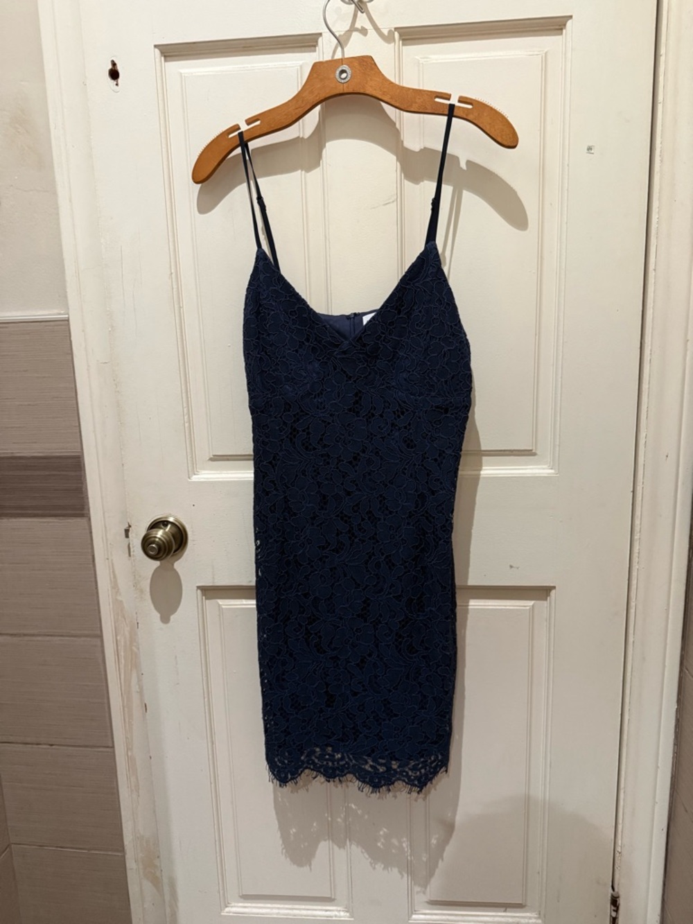 Navy Lace Spaghetti Strap Slip Dress - Revolve